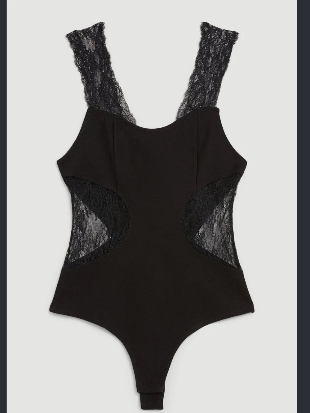 Karen Millen Black Ponte Lace Detailed Strappy Jersey Bodysuit